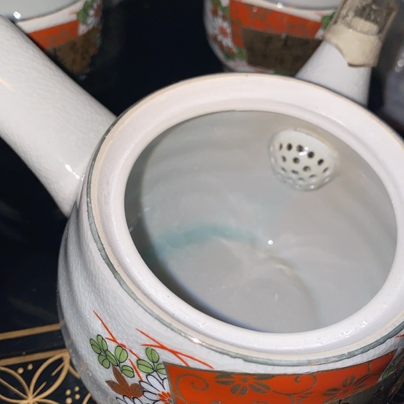 Japanese Porcelain Tea Set 6pc Teacups Teapot Vtg Kyusu Yunomi Tokoname Ware - Picture 6 of 8